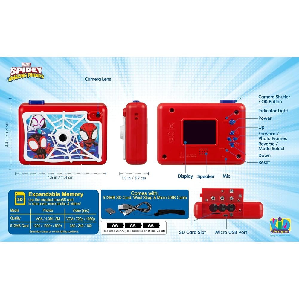 EKIDS SPIDEY CÁMARA DIGITAL INFANTIL CON TARJETA SD Y GRABACIÓN DE VÍDEO - 5