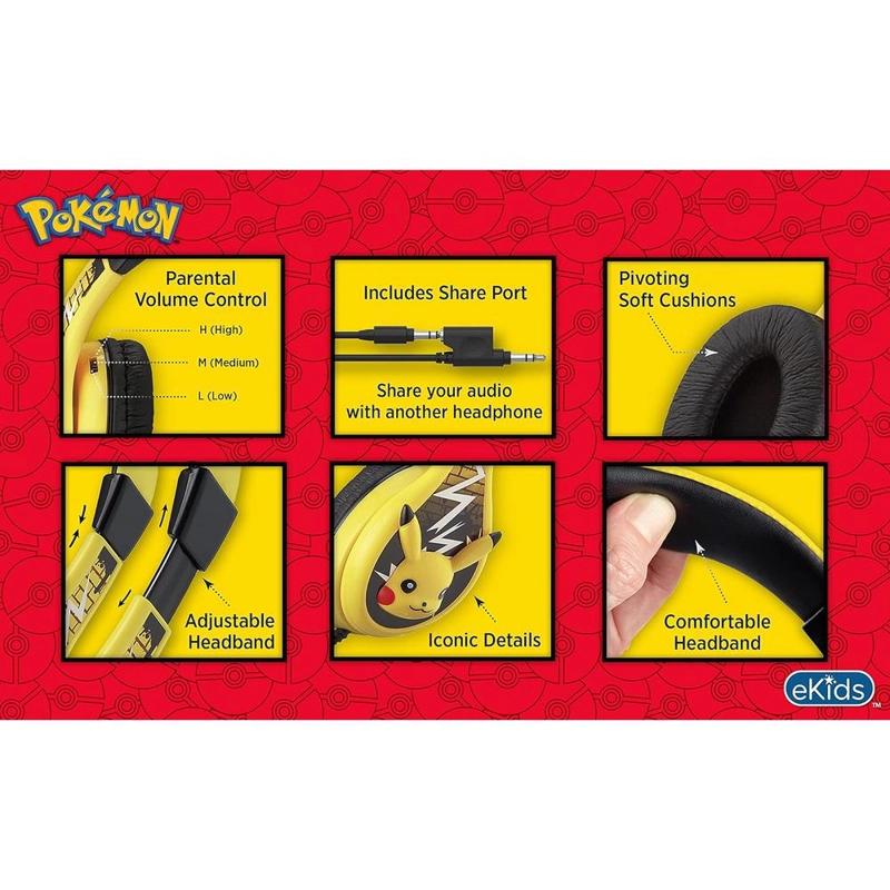 EKIDS POKÉMON PIKACHU AURICULARES INFANTILES CON CABLE 3.5 MM / 0.35 CM Y CONTROL DE VOLUMEN - 5