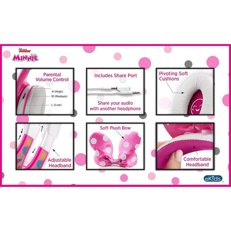 EKIDS MINNIE MOUSE AURICULARES INFANTILES CON CABLE PARA COLEGIO Y VIAJE - 4