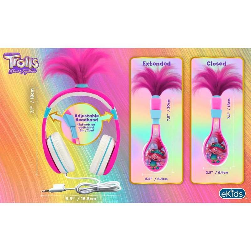 EKIDS TROLLS AURICULARES INFANTILES CON CABLE 3.5 MM / 0.35 CM Y CONTROL DE VOLUMEN - 6