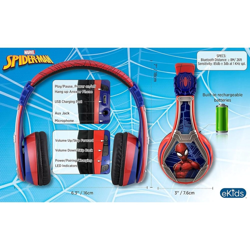 EKIDS SPIDERMAN AURICULARES INALÁMBRICOS BLUETOOTH CON MICRÓFONO - 5
