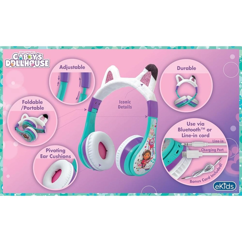EKIDS GABBY’S DOLLHOUSE AURICULARES BLUETOOTH INFANTILES CON MICRÓFONO Y CABLE AUXILIAR - 2