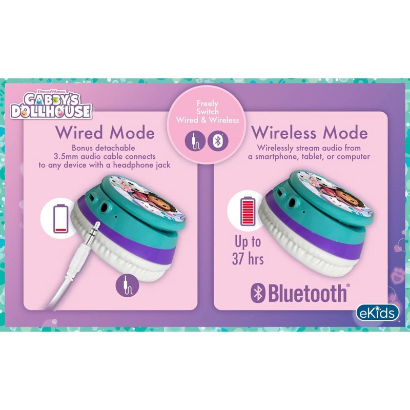 EKIDS GABBY’S DOLLHOUSE AURICULARES BLUETOOTH INFANTILES CON MICRÓFONO Y CABLE AUXILIAR - 4