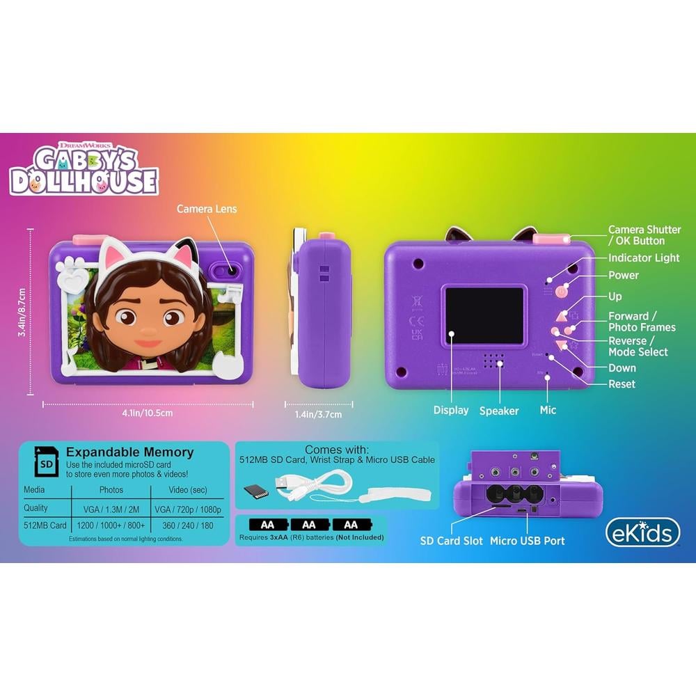 EKIDS GABBY’S DOLLHOUSE CÁMARA DIGITAL INFANTIL CON TARJETA SD Y GRABACIÓN DE VÍDEO - 5