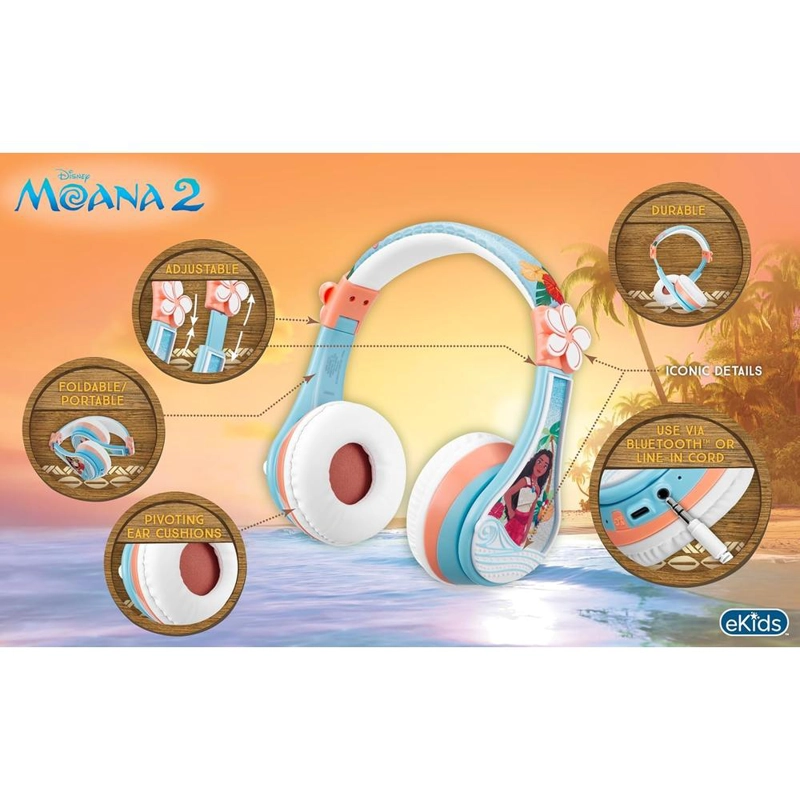 EKIDS MOANA AURICULARES BLUETOOTH INFANTILES INALÁMBRICOS CON MICRÓFONO Y CABLE AUXILIAR - 2