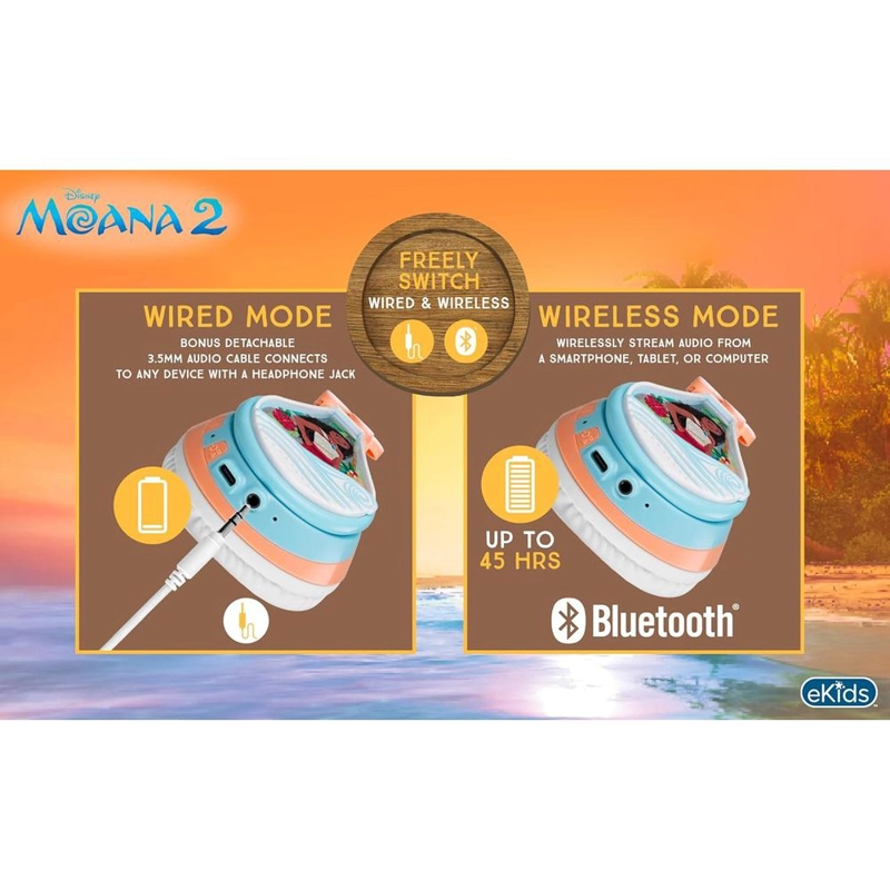 EKIDS MOANA AURICULARES BLUETOOTH INFANTILES INALÁMBRICOS CON MICRÓFONO Y CABLE AUXILIAR - 5