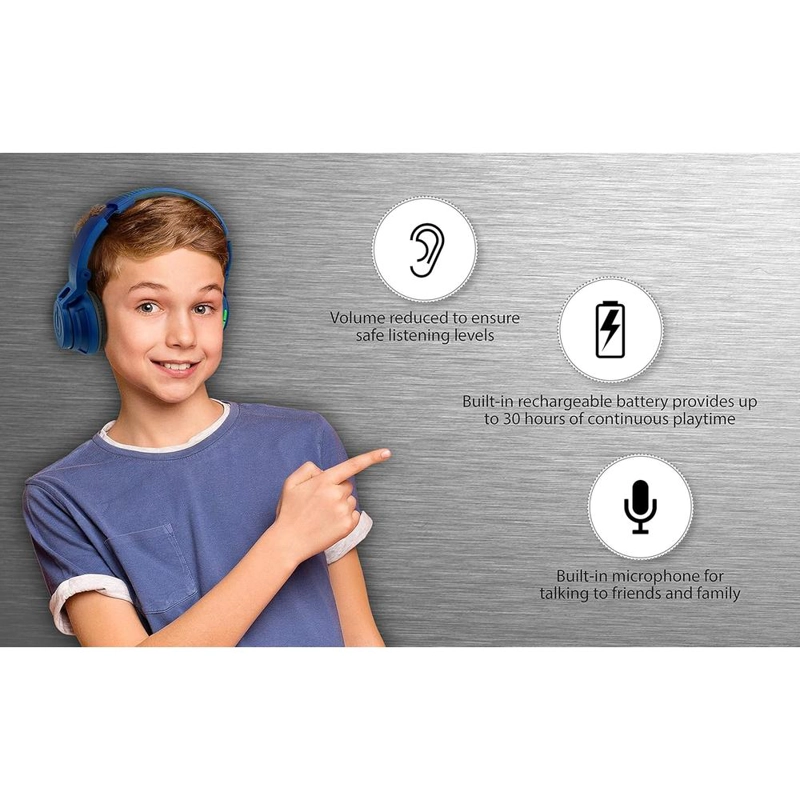 EKIDS AURICULARES BLUETOOTH INFANTILES AZULES CON MICRÓFONO Y VOLUMEN REDUCIDO - 4