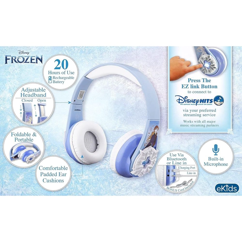 EKIDS FROZEN AURICULARES BLUETOOTH INFANTILES CON MICRÓFONO Y CABLE AUXILIAR - 3