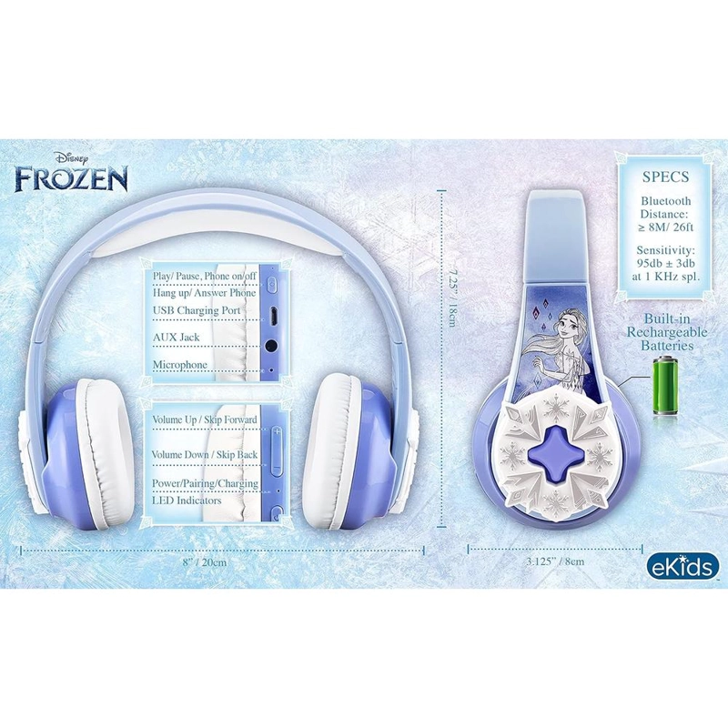EKIDS FROZEN AURICULARES BLUETOOTH INFANTILES CON MICRÓFONO Y CABLE AUXILIAR - 6