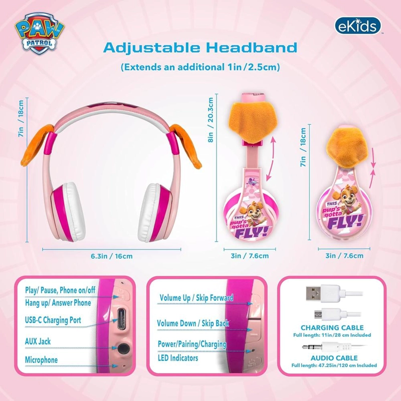 EKIDS PAW PATROL AURICULARES BLUETOOTH INFANTILES CON MICRÓFONO Y CABLE AUXILIAR - 6