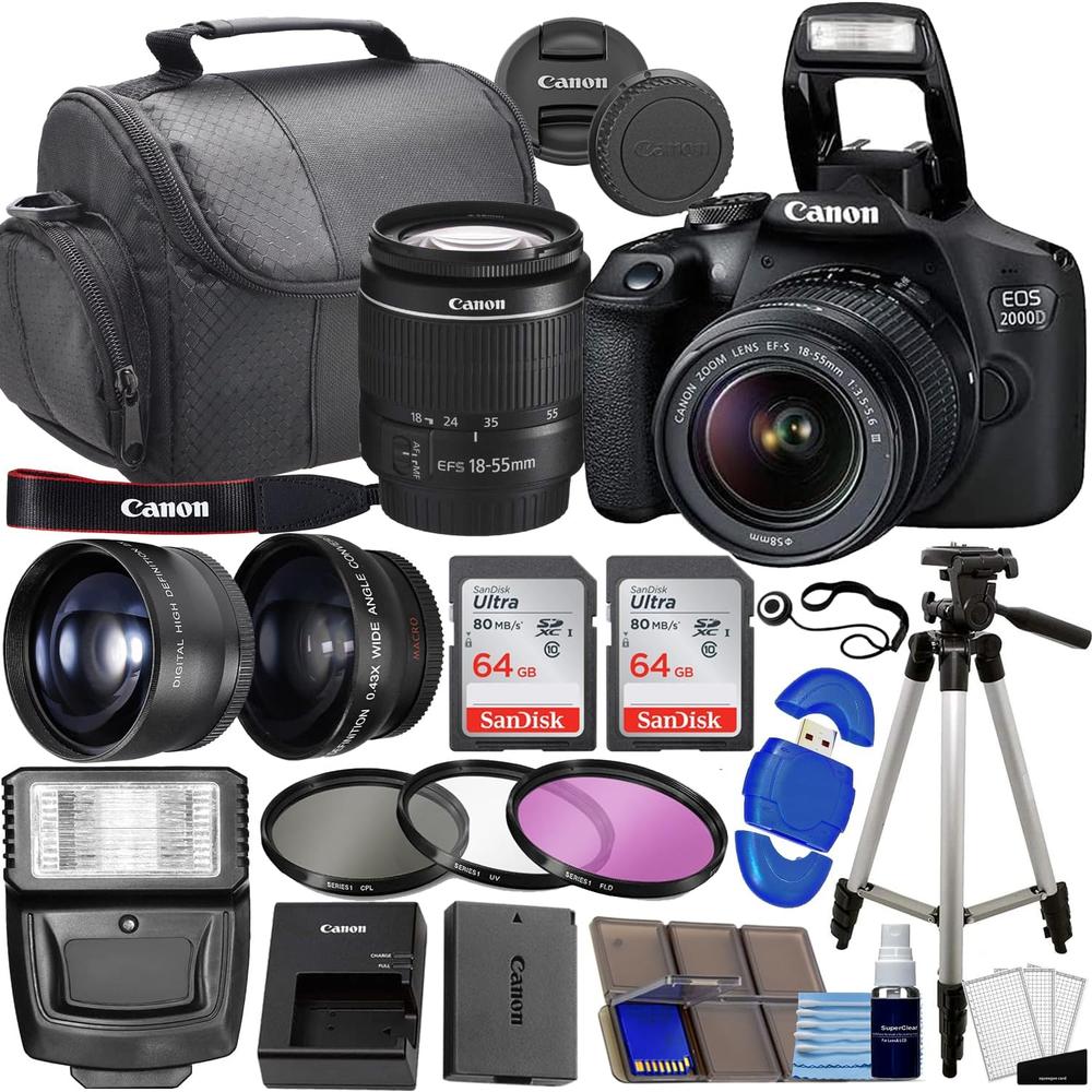 CANON CÁMARA RÉFLEX EOS 2000D KIT 3 ACCESORIOS OBJETIVOS REACONDICIONADO | NEGRO - 1