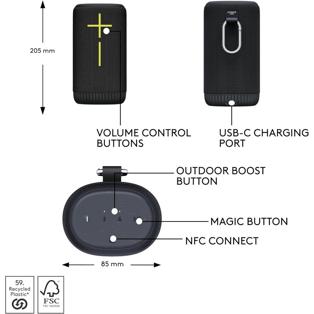 ULTIMATE EARS EVERBOOM ALTAVOZ BLUETOOTH 360° IP67 | NEGRO - 6