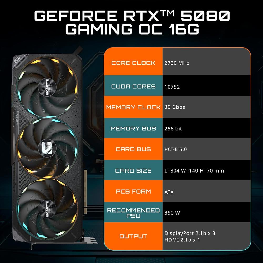 GIGABYTE GEFORCE RTX 5080 GAMING 16GB OC - 2