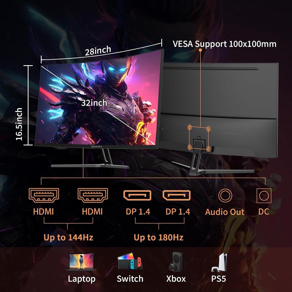 SANSUI 32' WQHD 180 HZ CURVO 1500R 1 MS VA FREESYNC HDR VESA - 4