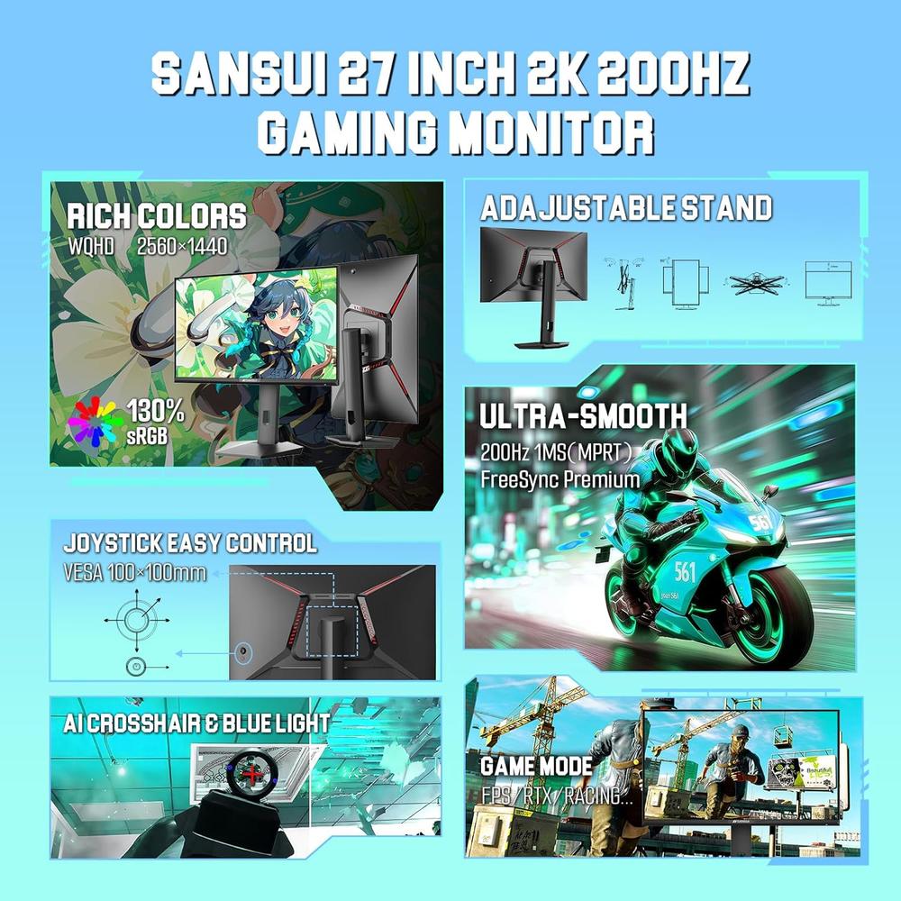 SANSUI 27' WQHD 200 HZ 1 MS IPS FREESYNC HDR DCI-P3 VESA - 2