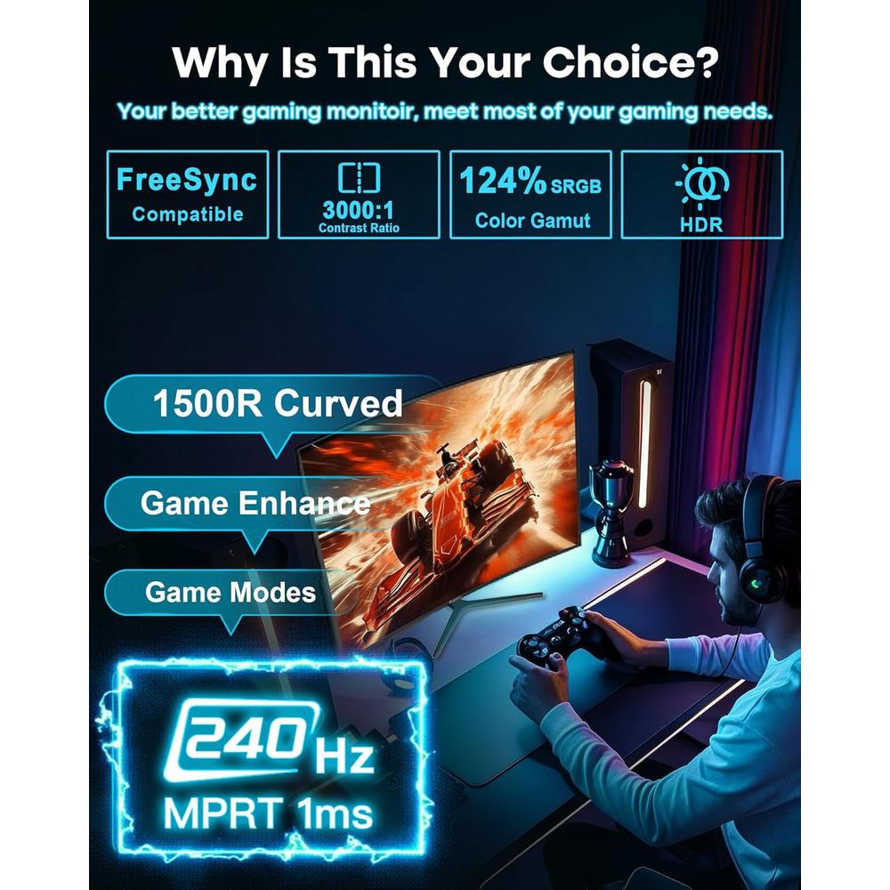 SANSUI 24' FHD 240 HZ CURVO 1500R VA 1 MS FREESYNC HDR - 2