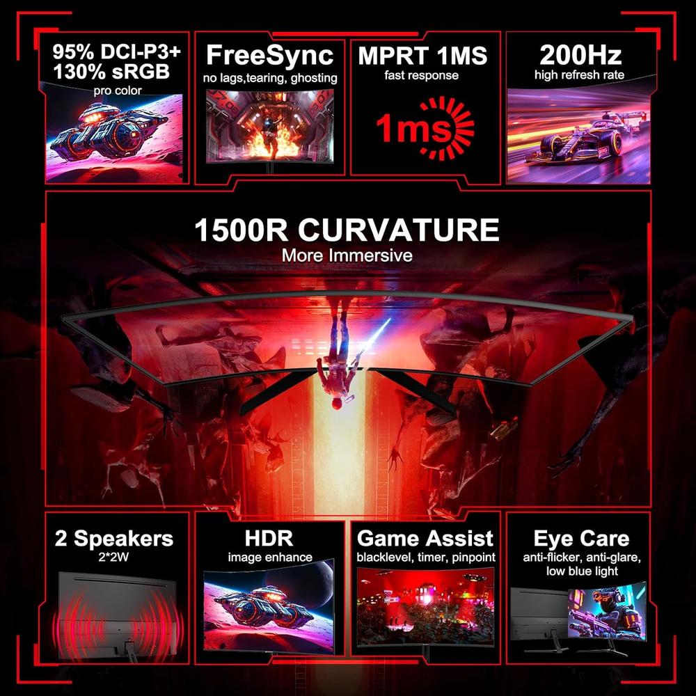 SANSUI 27' FHD 200 HZ CURVO 1 MS FREESYNC HDR PARLANTES VESA - 2
