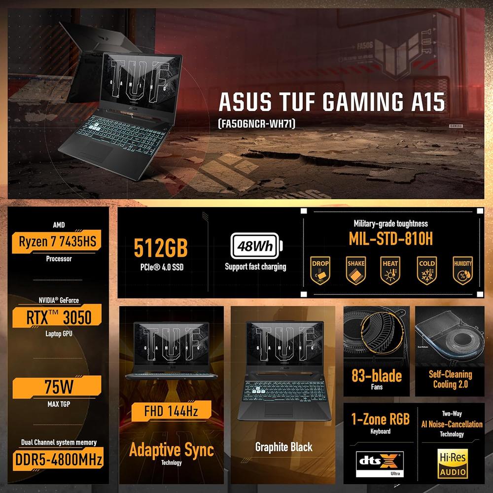 (REACONDICIONADO) LAPTOP TUF A15 RYZEN 7 7435HS ASUS 15.6' 512GB SSD 8GB RAM-TECLADO INGLÉS | BLACK - 2