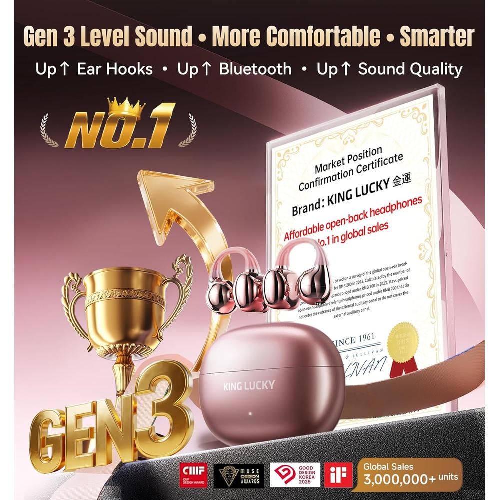 AUDÍFONOS INALÁMBRICOS KING LUCKY GEN 3 CLIP BLUETOOTH 6.0 | ROSA - 2