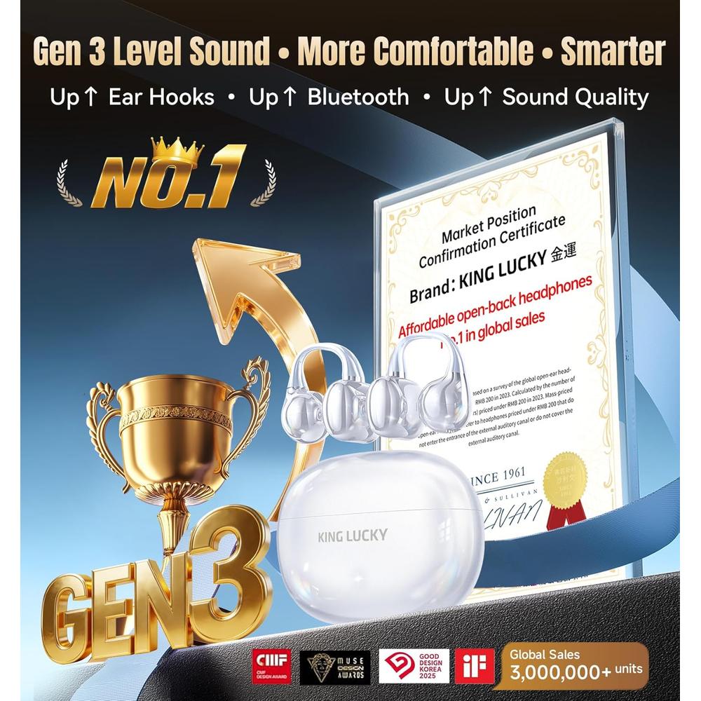 AUDÍFONOS INALÁMBRICOS KING LUCKY GEN 3 CLIP BLUETOOTH 6.0 | BLANCO - 2