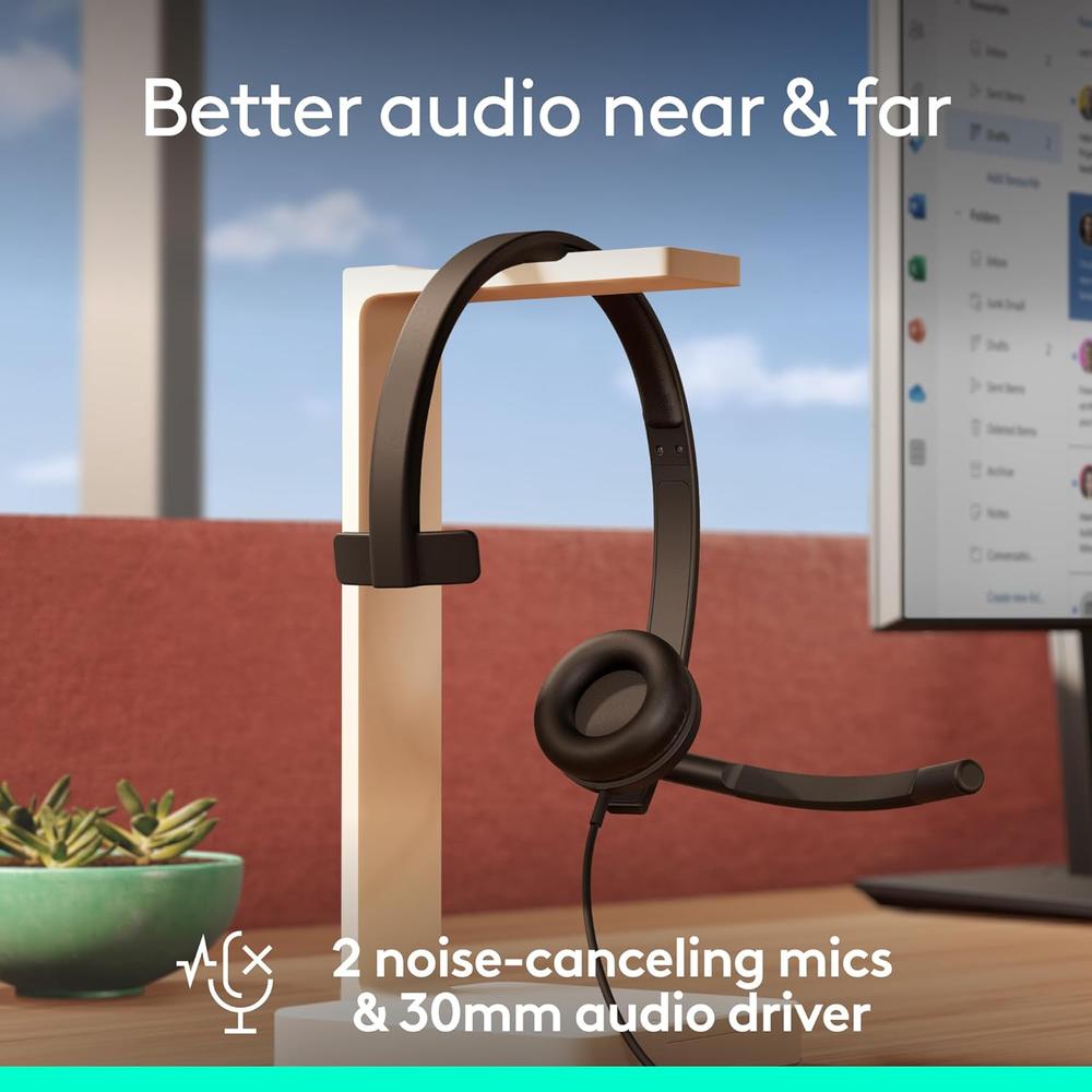 AUDÍFONOS ALÁMBRICOS H570E MONOFÓNICO USB-A LOGITECH | NEGRO - 3