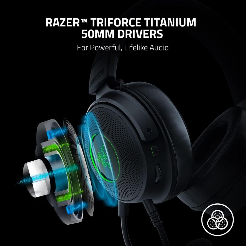AUDÍFONOS ALÁMBRICOS KRAKEN V3 HYPERSENSE RAZER | NEGRO - 3
