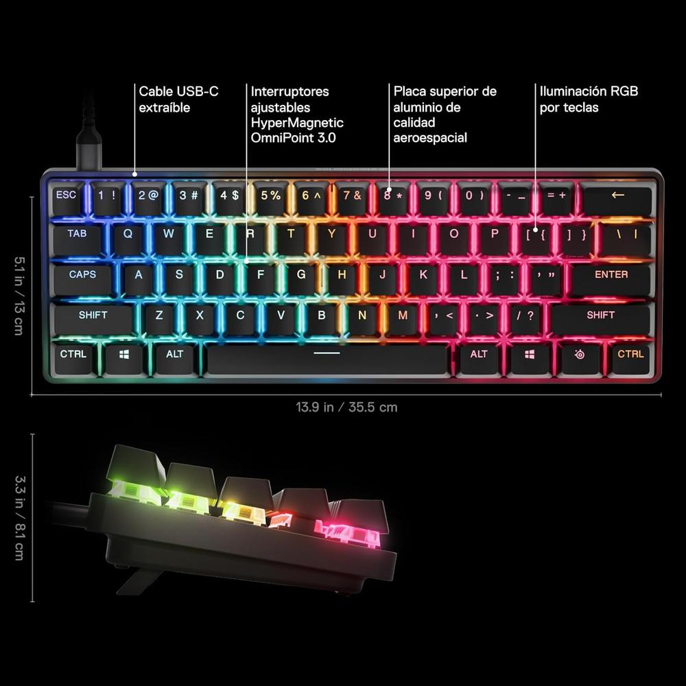 TECLADO ALÁMBRICO MECÁNICO APEX PRO MINI GEN 3 STEELSERIES | NEGRO - 3
