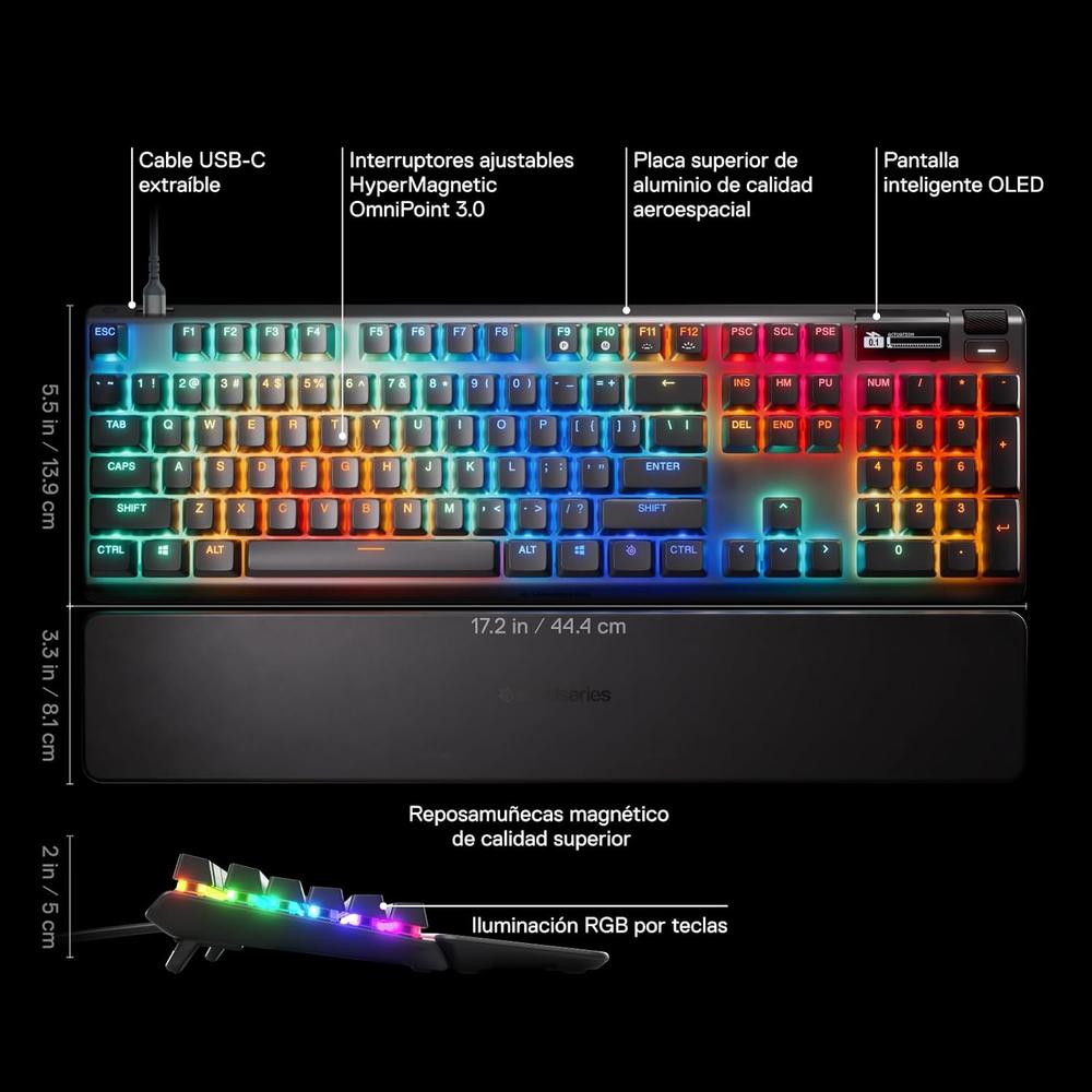 TECLADO ALÁMBRICO MECÁNICO APEX PRO GEN 3 STEELSERIES | NEGRO - 3
