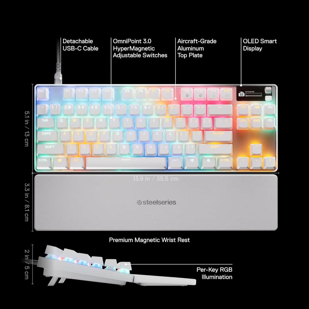 TECLADO ALÁMBRICO MECÁNICO APEX PRO TKL GEN 3 STEELSERIES | BLANCO - 3