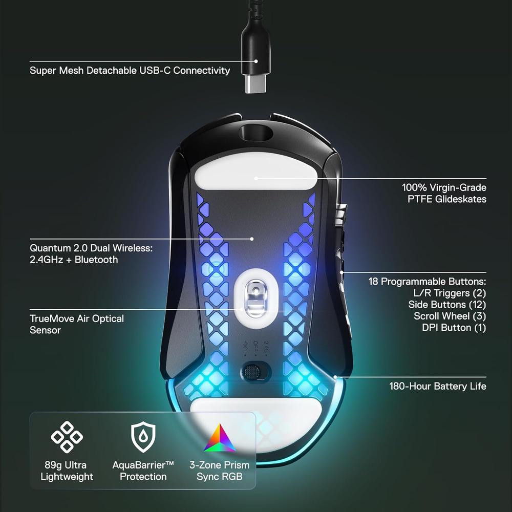 MOUSE INALÁMBRICO AEROX 9 STEELSERIES | NEGRO - 3