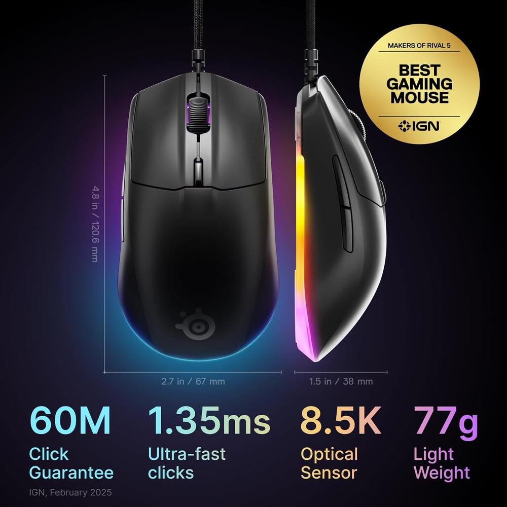 (REACONDICIONADO) MOUSE ALÁMBRICO RIVAL 3 GEN 2 STEELSERIES | NEGRO - 2