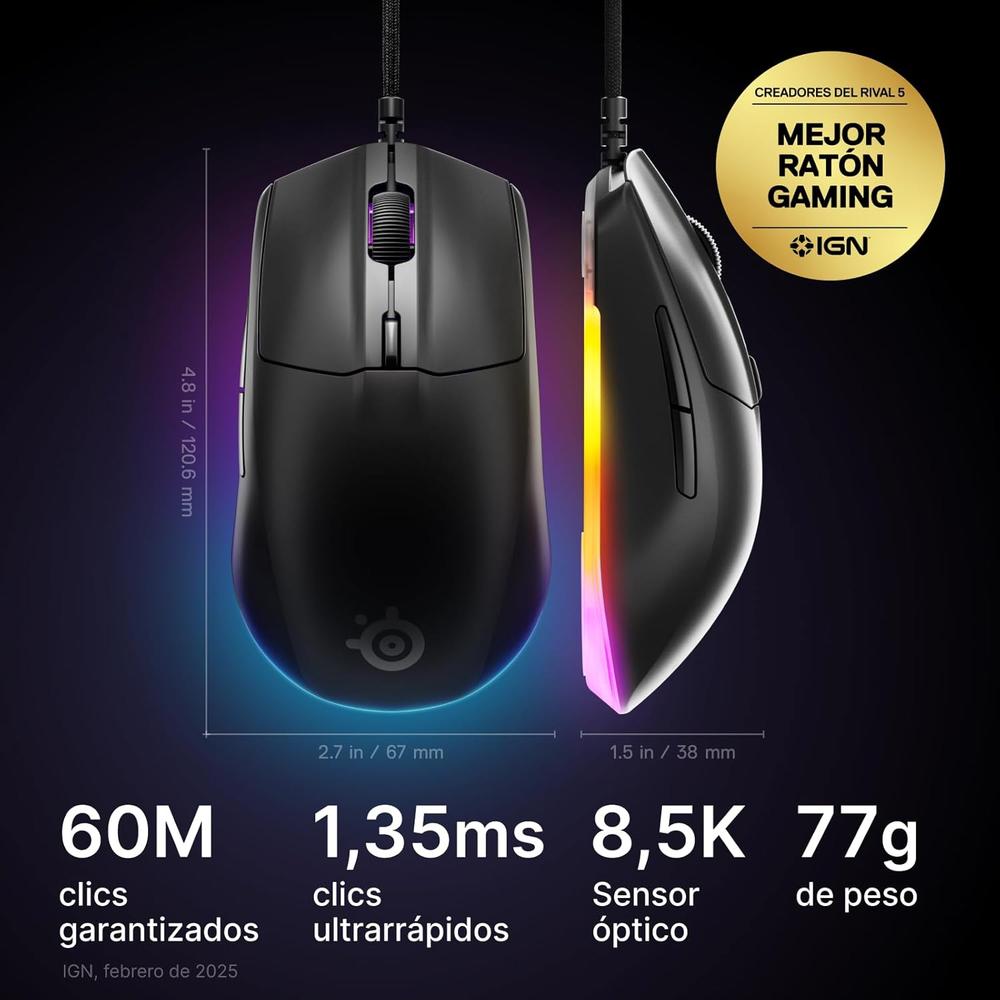 MOUSE ALÁMBRICO RIVAL 3 GEN 2 STEELSERIES | NEGRO - 2