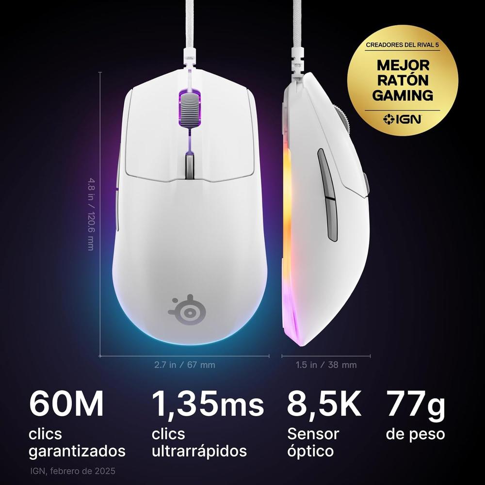 MOUSE ALÁMBRICO RIVAL 3 GEN 2 STEELSERIES | BLANCO - 2