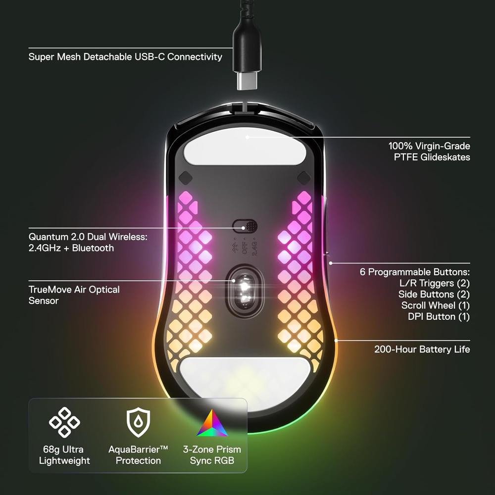 MOUSE INALÁMBRICO AEROX 3 GEN 1 STEELSERIES | ONYX - 3