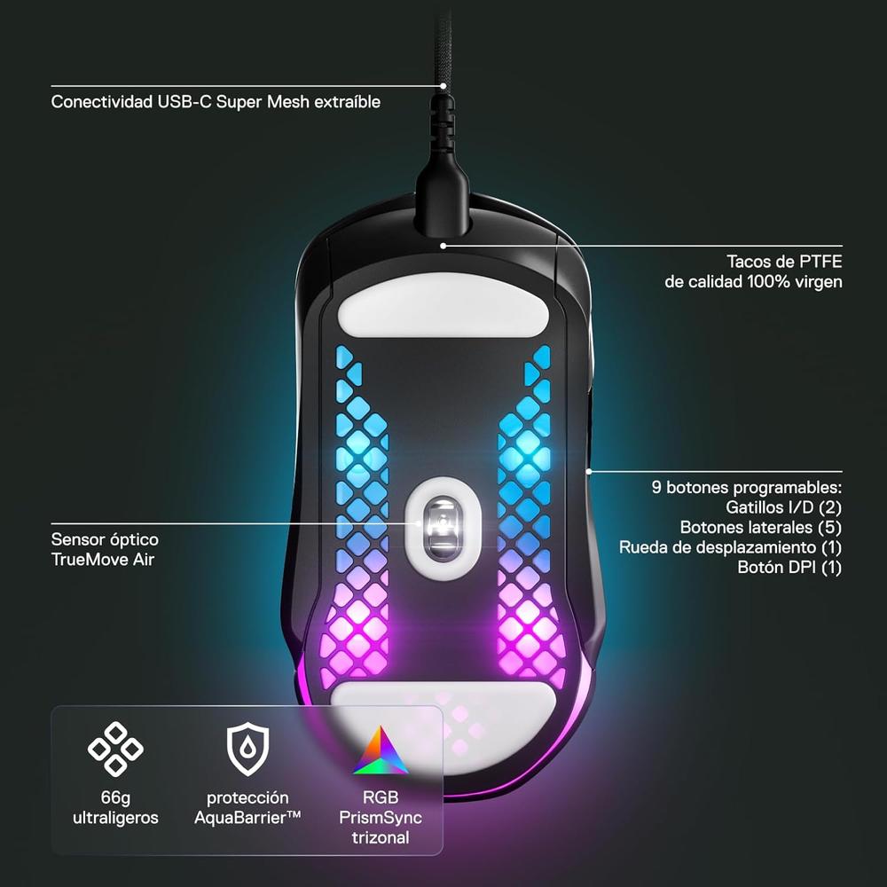 MOUSE ALÁMBRICO AEROX 5 STEELSERIES | NEGRO - 4