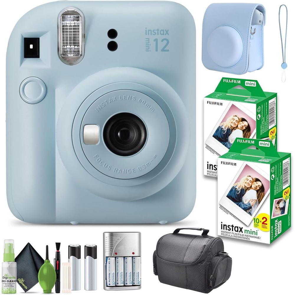 CÁMARA FUJIFILM INSTANTÁNEA INSTAX MINI 12 C/40 HOJAS ESTUCHE Y ACC. SET 4 PZS | AZUL PASTEL - 1