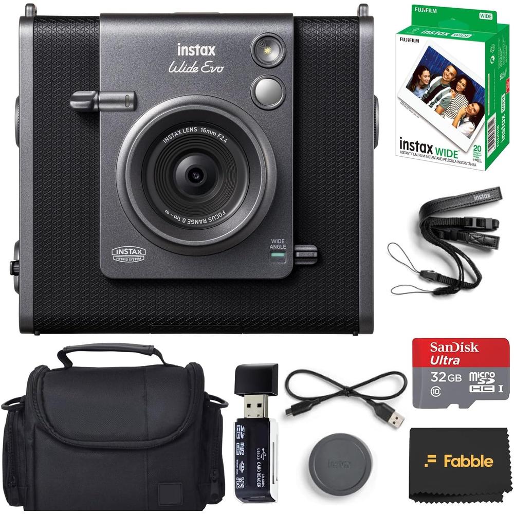 CÁMARA FUJIFILM HÍBRIDA INSTAX WIDE EVO C/20 EXP. ESTUCHE MEMORIA 32 GB LECTOR USB Y PAÑO SET 6 PZS | NEGRO - 1