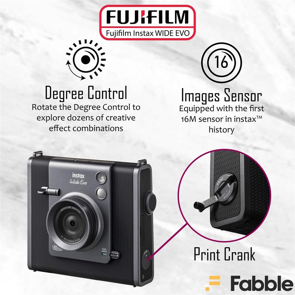 CÁMARA FUJIFILM HÍBRIDA INSTAX WIDE EVO C/20 EXP. ESTUCHE MEMORIA 32 GB LECTOR USB Y PAÑO SET 6 PZS | NEGRO - 6