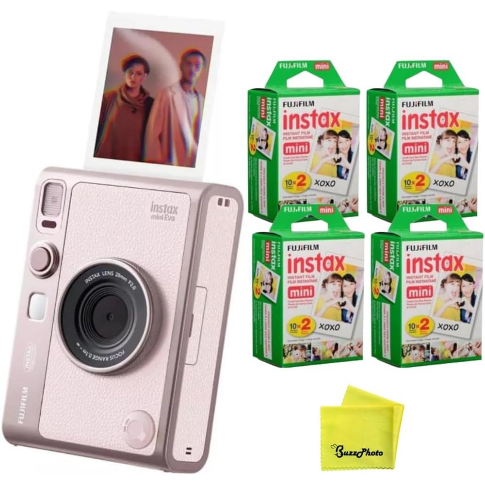 CÁMARA FUJIFILM HÍBRIDA INSTAX MINI EVO C/4 PACKS DE PELÍCULA SET 5 PZS | ROSA - 1