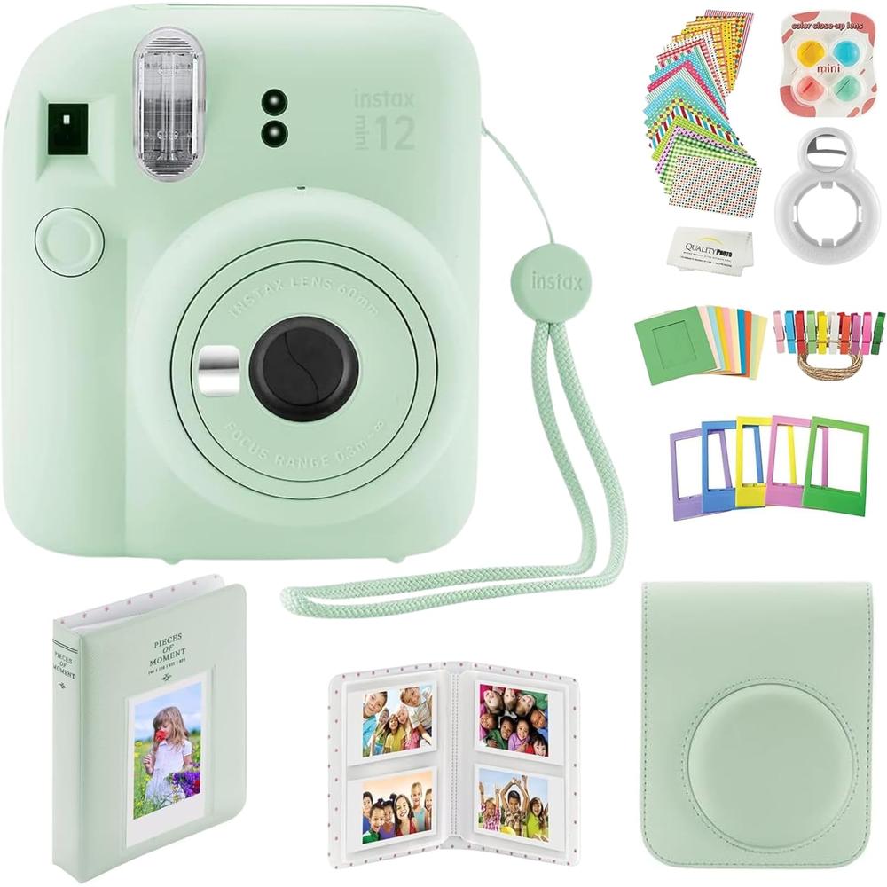 CÁMARA FUJIFILM INSTANTÁNEA INSTAX MINI 12 C/ESTUCHE STICKERS MARCOS Y ÁLBUM SET 5 PZS | VERDE MENTA - 1