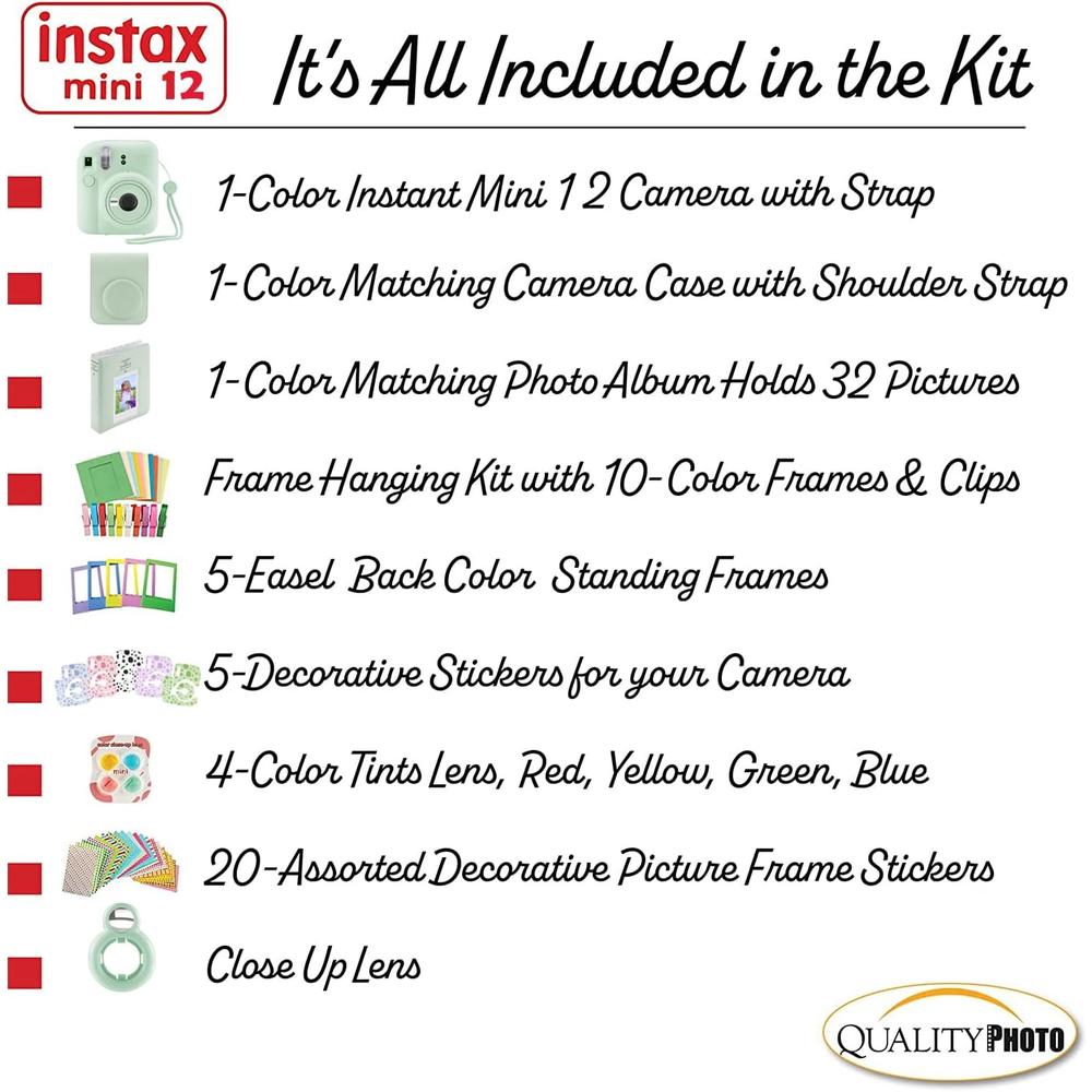 CÁMARA FUJIFILM INSTANTÁNEA INSTAX MINI 12 C/ESTUCHE STICKERS MARCOS Y ÁLBUM SET 5 PZS | VERDE MENTA - 3
