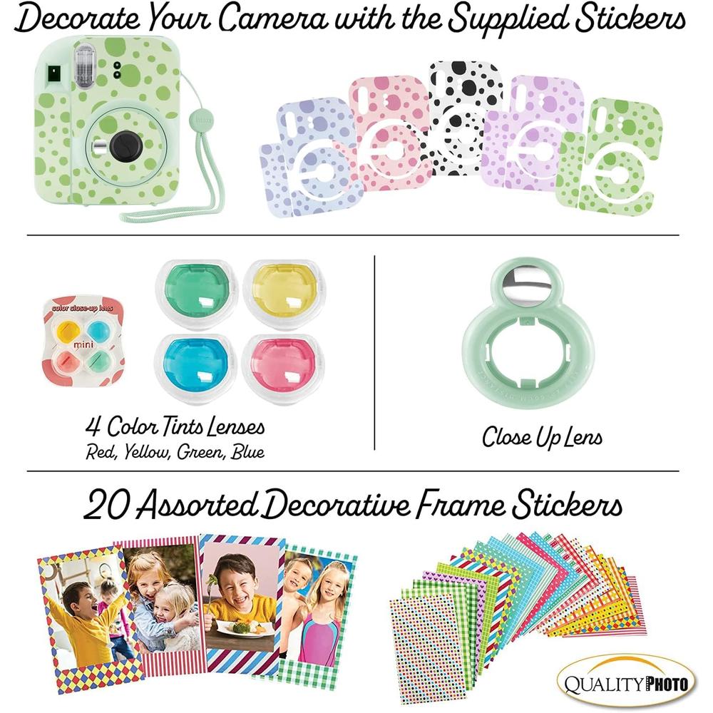 CÁMARA FUJIFILM INSTANTÁNEA INSTAX MINI 12 C/ESTUCHE STICKERS MARCOS Y ÁLBUM SET 5 PZS | VERDE MENTA - 4