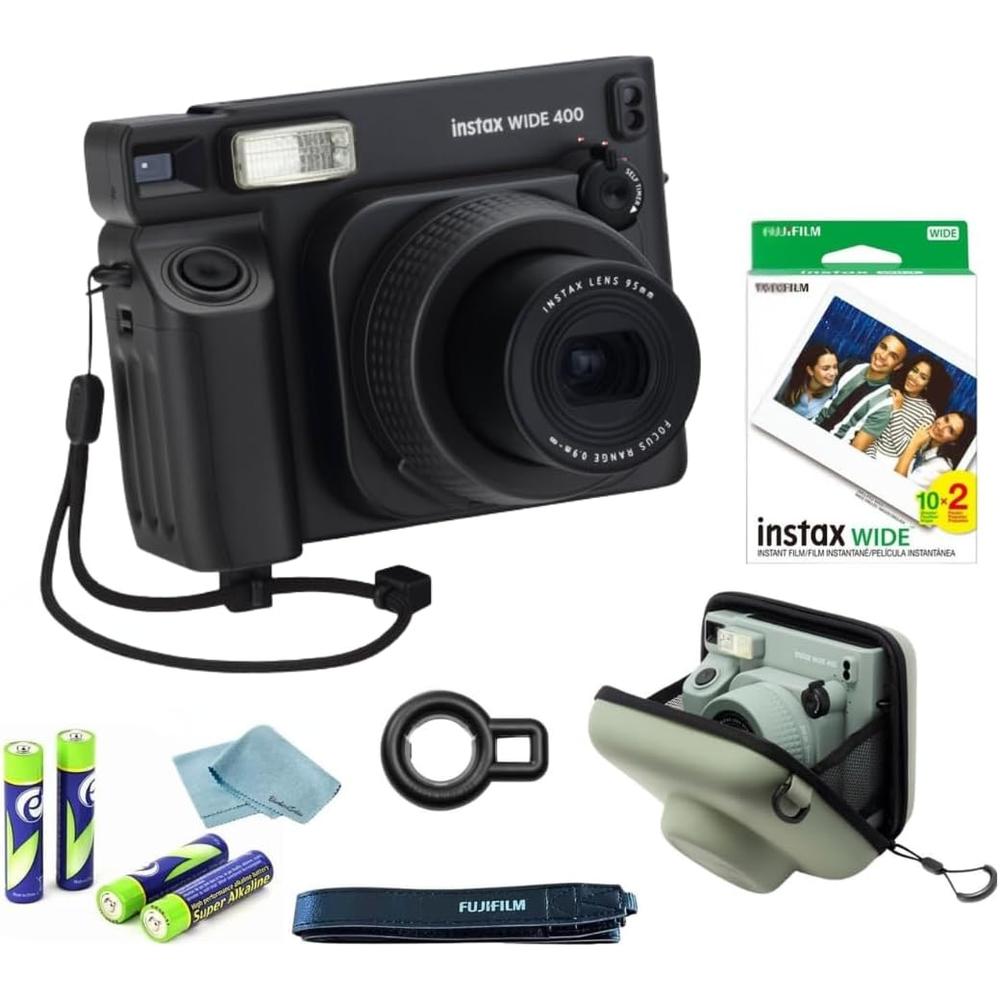 CÁMARA FUJIFILM INSTANTÁNEA INSTAX WIDE 400 C/TWIN PACK ESTUCHE PAÑO Y 4 PILAS AA SET 5 PZS | NEGRO - 1