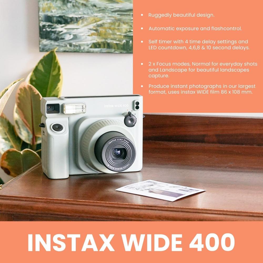 CÁMARA FUJIFILM INSTANTÁNEA INSTAX WIDE 400 C/TWIN PACK ESTUCHE PAÑO Y 4 PILAS AA SET 5 PZS | NEGRO - 3