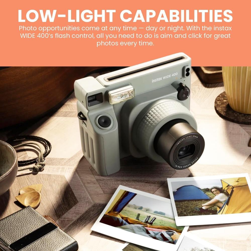CÁMARA FUJIFILM INSTANTÁNEA INSTAX WIDE 400 C/TWIN PACK ESTUCHE PAÑO Y 4 PILAS AA SET 5 PZS | NEGRO - 4