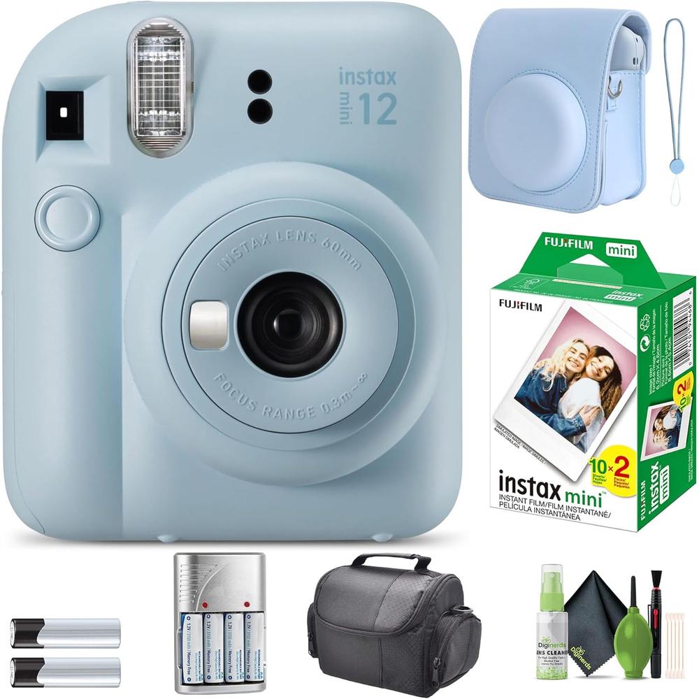 CÁMARA FUJIFILM INSTANTÁNEA INSTAX MINI 12 C/20 HOJAS ESTUCHE Y ACC. SET 4 PZS | AZUL PASTEL - 1