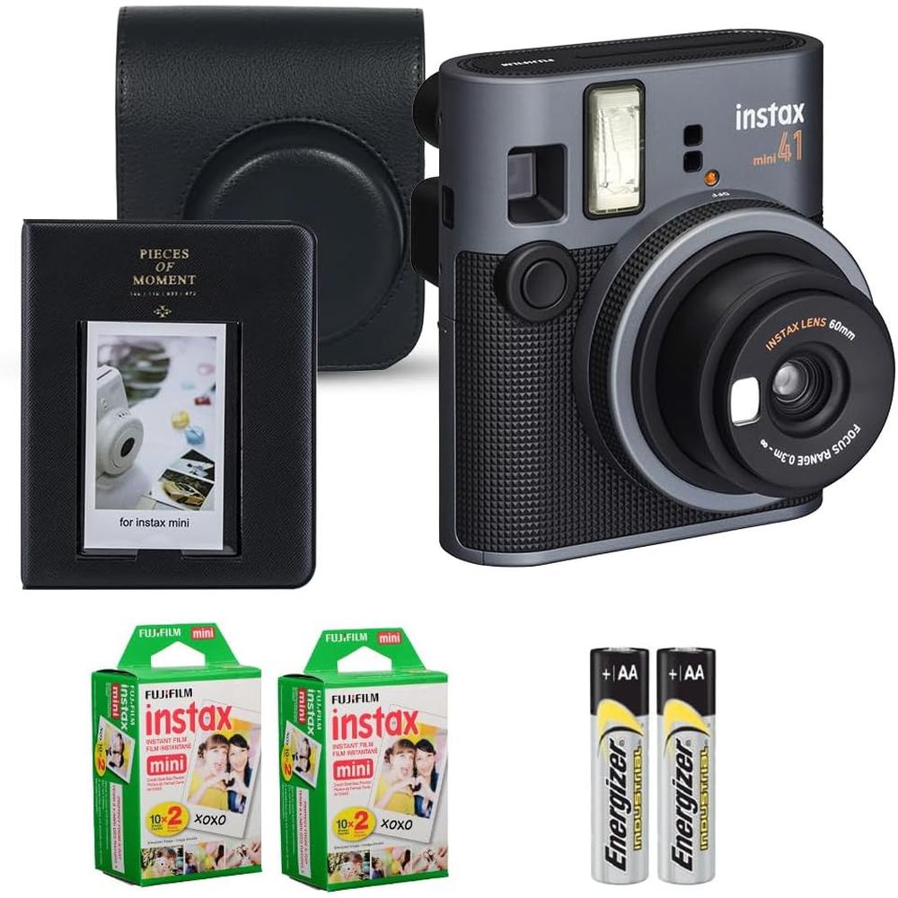 CÁMARA FUJIFILM INSTANTÁNEA INSTAX MINI 41 C/40 HOJAS ESTUCHE Y ÁLBUM SET 4 PZS | NEGRO - 1