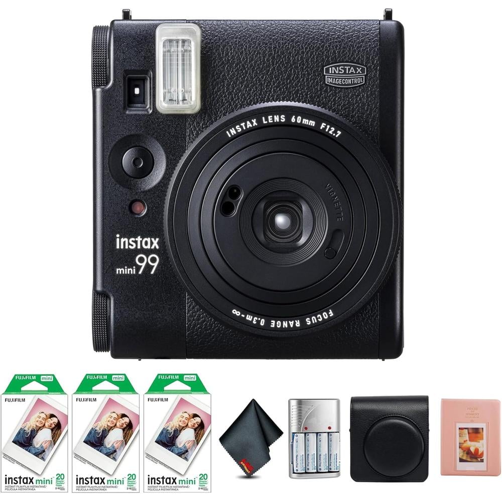 CÁMARA FUJIFILM INSTANTÁNEA INSTAX MINI 99 C/60 HOJAS ESTUCHE Y ÁLBUM SET 4 PZS | NEGRO - 1