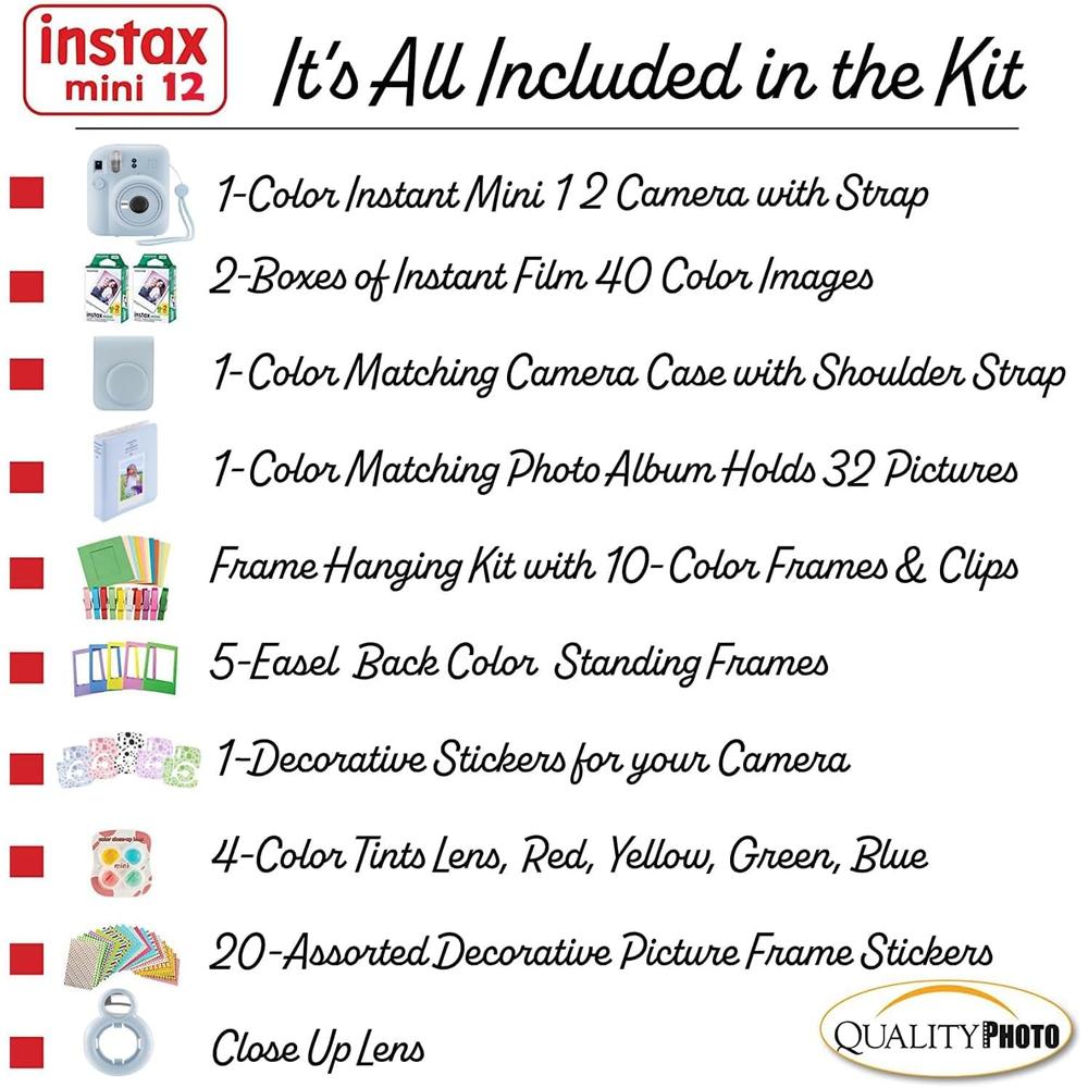 CÁMARA FUJIFILM INSTANTÁNEA INSTAX MINI 12 C/40 IMPRESIONES ESTUCHE Y ACC. - 4