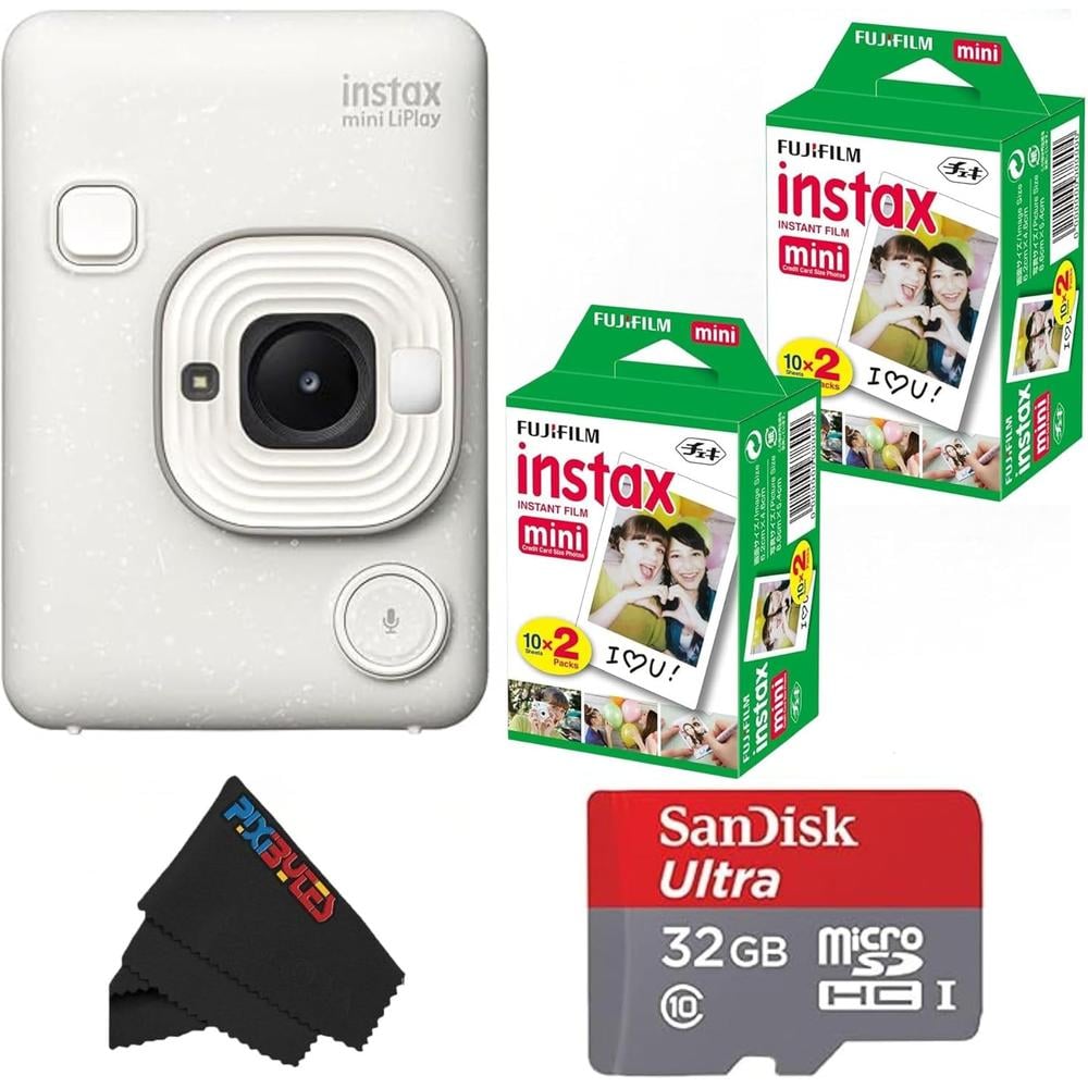 CÁMARA FUJIFILM HÍBRIDA INSTAX MINI LIPLAY C/40 HOJAS SET 2 PZS | BLANCO MISTY - 1